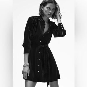 Zara Black velvet button up mini dress. Size L worn once.